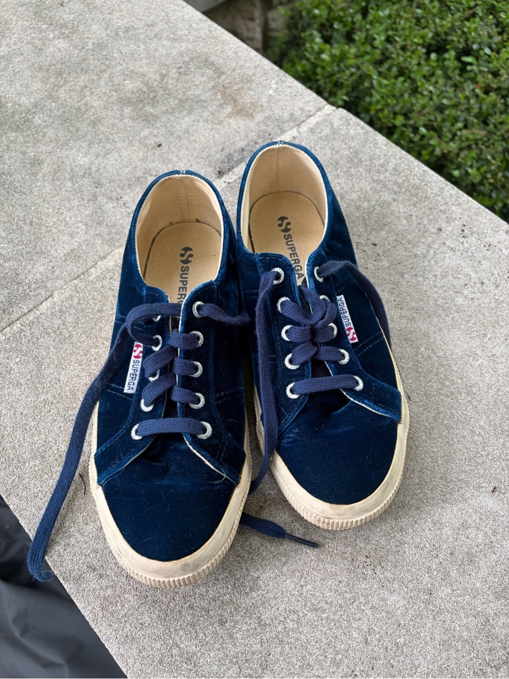 Superga Navy Velvet Lace-Up Sneakers Size 7.5